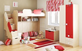 Детская комната Бэрри (Бежевый/Красный/корпус Клен) в Полтавке - poltavka.katalogmebeli.com | фото