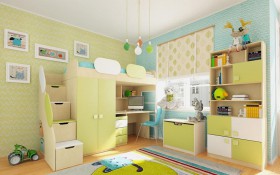 Детская комната Эппл (Зеленый/Белый/корпус Клен) в Полтавке - poltavka.katalogmebeli.com | фото 2