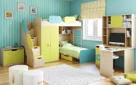 Детская комната Смайли (Желтый/Голубой/Зеленый/корпус Клен) в Полтавке - poltavka.katalogmebeli.com | фото 2