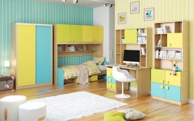 Детская комната Смайли (Желтый/Голубой/Зеленый/корпус Клен) в Полтавке - poltavka.katalogmebeli.com | фото 3