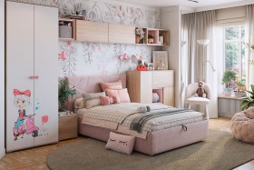 Комплект детской мебели Алина К2 Дуб мария/белый/нежно-розовый велюр в Полтавке - poltavka.katalogmebeli.com | фото 1