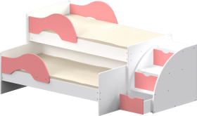 Кровать детская Матрешка выкатная с лестницей  Белый/Розовый в Полтавке - poltavka.katalogmebeli.com | фото