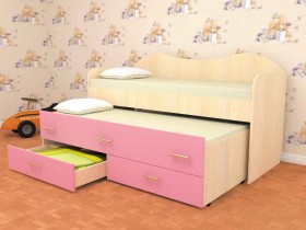 Кровать детская Нимфа двухместная 2.0 Дуб молочный/Розовый в Полтавке - poltavka.katalogmebeli.com | фото 1