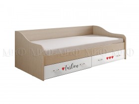 Кровать Girl Вега 0,9 м (Дуб беленый/Белый глянец/фотопечать) в Полтавке - poltavka.katalogmebeli.com | фото