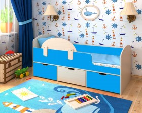 Кровать Малыш-мини с бортиком Дуб молочный/Голубой в Полтавке - poltavka.katalogmebeli.com | фото