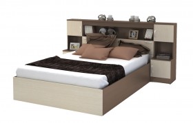 Кровать с прикроватным блоком КР 552 Спальня Basya (шимо темный/шимо светлый) в Полтавке - poltavka.katalogmebeli.com | фото