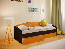 Кровать Софа-8 с мягкой спинкой (900х1900) Венге/Оранжевый в Полтавке - poltavka.katalogmebeli.com | фото