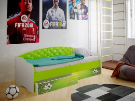 Кровать Софа-8 с мягкой спинкой фотопечать Футбол (900х1900) Белый/Лайм в Полтавке - poltavka.katalogmebeli.com | фото