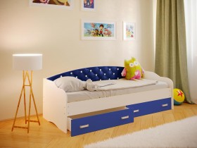 Кровать Софа-8 с мягкой спинкой со стразами (900х1900) Белый/Синий в Полтавке - poltavka.katalogmebeli.com | фото