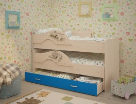 Кровать выкатная Радуга-Сафари детская 1600 Млечный дуб/Голубой в Полтавке - poltavka.katalogmebeli.com | фото