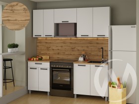 Кухня Кьяра 2.0 м с окапом (белый/карбон фарфор/26мм/дуб вотан) в Полтавке - poltavka.katalogmebeli.com | фото
