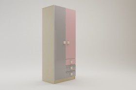 Шкаф 2-х створчатый с ящиками Грэйси (Розовый/Серый/корпус Клен) в Полтавке - poltavka.katalogmebeli.com | фото 2