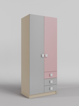 Шкаф 2-х створчатый с ящиками Грэйси (Розовый/Серый/корпус Клен) в Полтавке - poltavka.katalogmebeli.com | фото