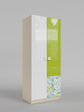 Шкаф 2-х створчатый с ящиками Твит (Белый/Зеленый/корпус Клен) в Полтавке - poltavka.katalogmebeli.com | фото