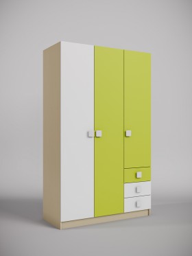 Шкаф 3-х створчатый с ящиками Эппл (Зеленый/Белый/корпус Клен) в Полтавке - poltavka.katalogmebeli.com | фото