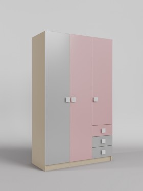 Шкаф 3-х створчатый с ящиками Грэйси (Розовый/Серый/корпус Клен) в Полтавке - poltavka.katalogmebeli.com | фото