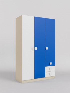 Шкаф 3-х створчатый с ящиками Скай (Синий/Белый/корпус Клен) в Полтавке - poltavka.katalogmebeli.com | фото