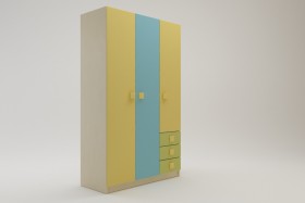 Шкаф 3-х створчатый с ящиками Смайли (Желтый/Голубой/Зеленый/корпус Клен) в Полтавке - poltavka.katalogmebeli.com | фото 1
