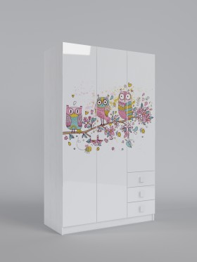 Шкаф 3-х створчатый с ящиками Совушки (Белый/корпус Выбеленное дерево) в Полтавке - poltavka.katalogmebeli.com | фото