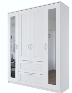 Шкаф четырехдверный Сириус с 2 зеркалами и 2 ящиками белый в Полтавке - poltavka.katalogmebeli.com | фото