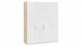 Шкаф для одежды с 4 глухими дверями «Эмбер» Яблоня Беллуно/Белый глянец в Полтавке - poltavka.katalogmebeli.com | фото 1