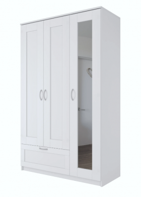Шкаф трехдверный Сириус с зеркалом и 1 ящиком белый в Полтавке - poltavka.katalogmebeli.com | фото