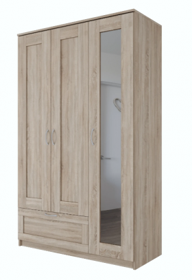 Шкаф трехдверный Сириус с зеркалом и 1 ящиком дуб сонома в Полтавке - poltavka.katalogmebeli.com | фото