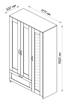 Шкаф трехдверный Сириус с зеркалом и 1 ящиком дуб венге в Полтавке - poltavka.katalogmebeli.com | фото 3